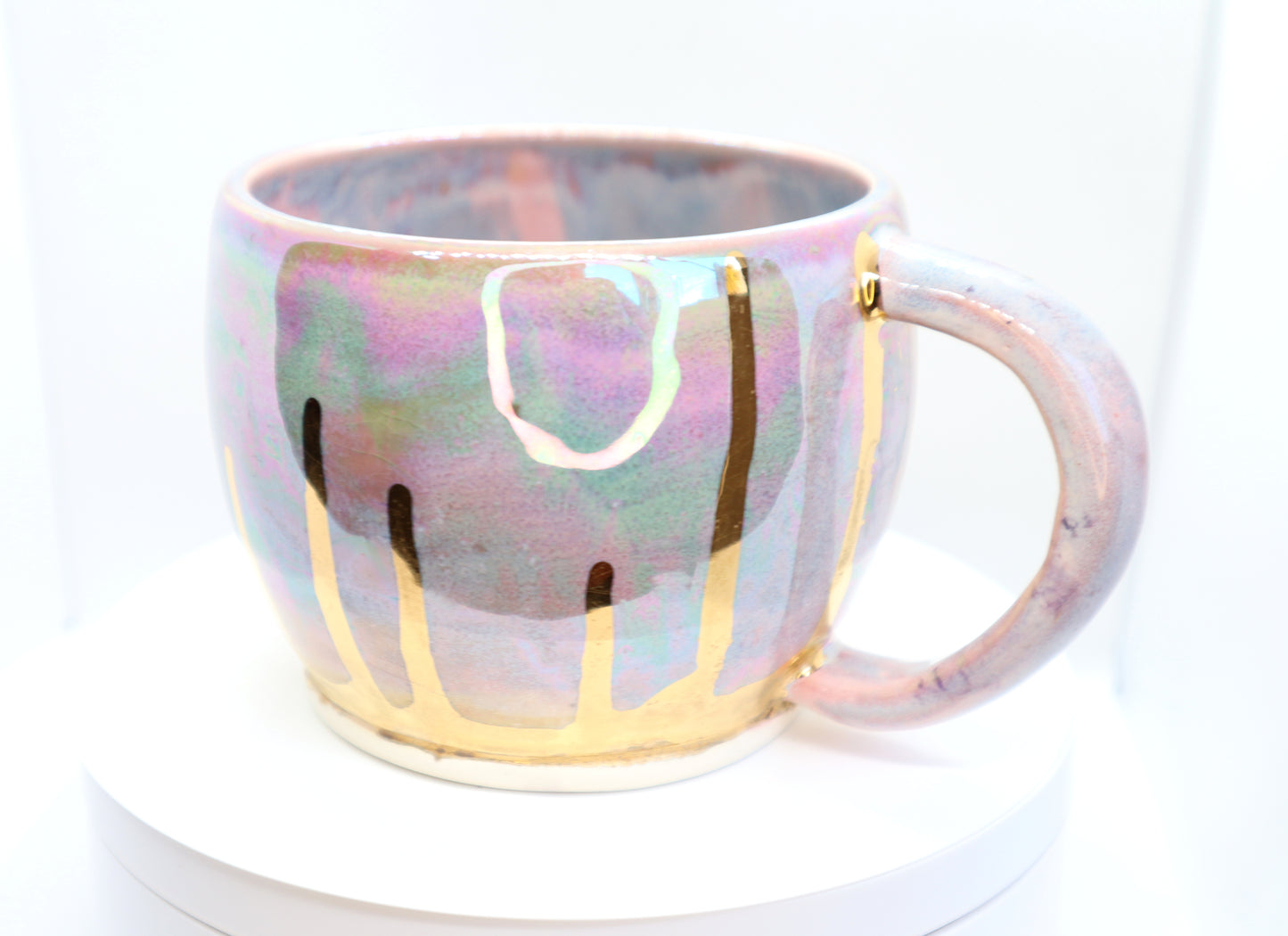 10 oz Iridescent Lavender Gold Drip Handmade Porcelain Mug