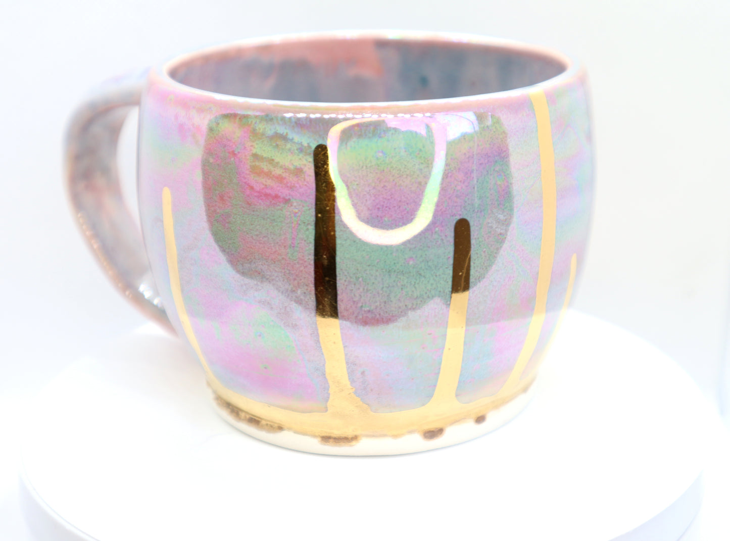 10 oz Iridescent Lavender Gold Drip Handmade Porcelain Mug