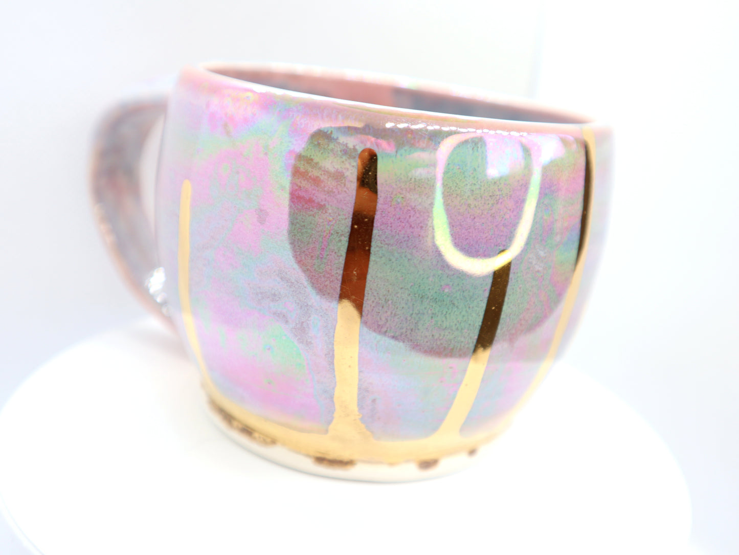 10 oz Iridescent Lavender Gold Drip Handmade Porcelain Mug