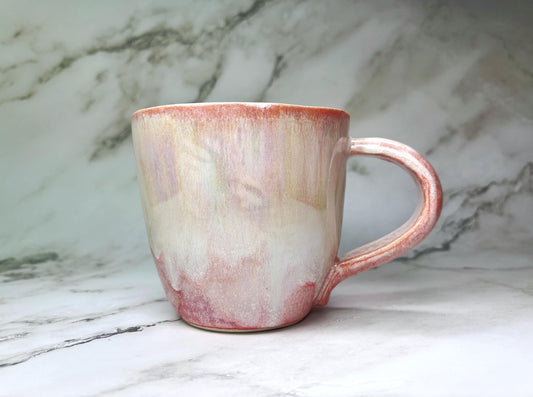 Handmade Iridescent Pink Coral Porcelain Coffee Mug: Glitterkween Ceramics