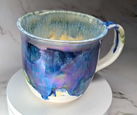 Iridescent Blue, Yellow & Green Handmade Ceramic Coffee Mug: Glitterkween Ceramics