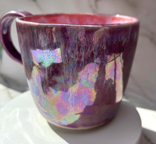 Iridescent Purple & Pink Handmade Porcelain Coffee Mug: Glitterkween Ceramics
