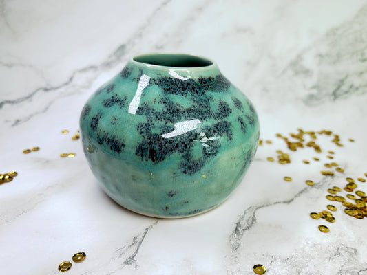 Handmade Ceramic Vase 13oz | Teal & Blood Red Speckled Glaze | Unique Pottery Home Decor | Wheel Thrown Vase | Gift for Vase Lovers