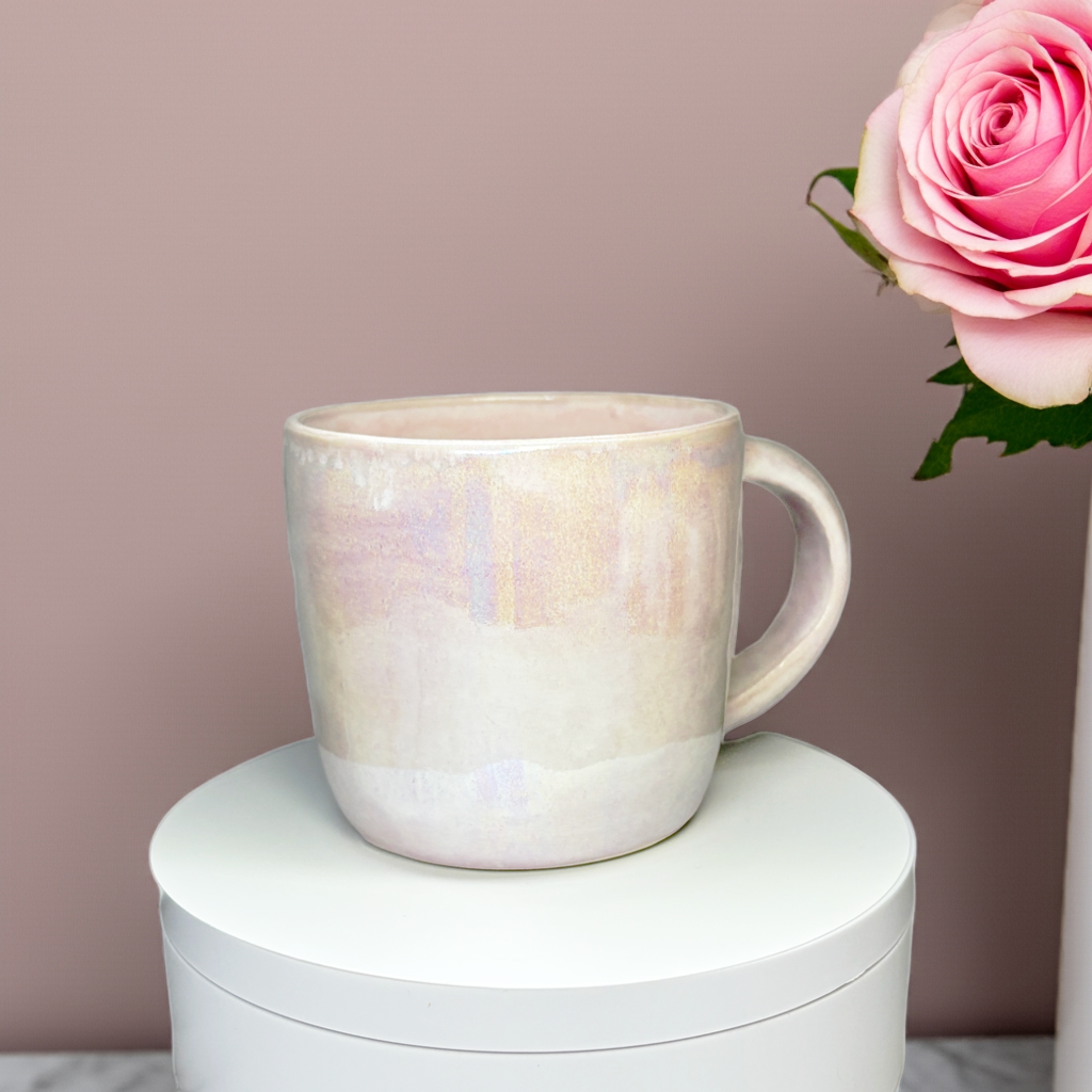 11 oz Iridescent Light Pink Handmade Porcelain Mug | Iridescent Mug | Handmade Ceramic Mug Tea Cup | Pottery Gift