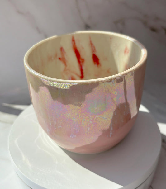 Handmade Ceramic Snack Bowl: Iridescent Pink & Red Marble Artisan Stoneware