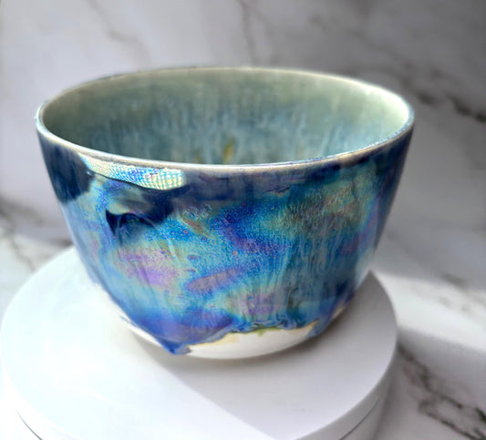 Iridescent Blue, Yellow & Green Handmade Ceramic Snack Bowl: Glitterkween Ceramics